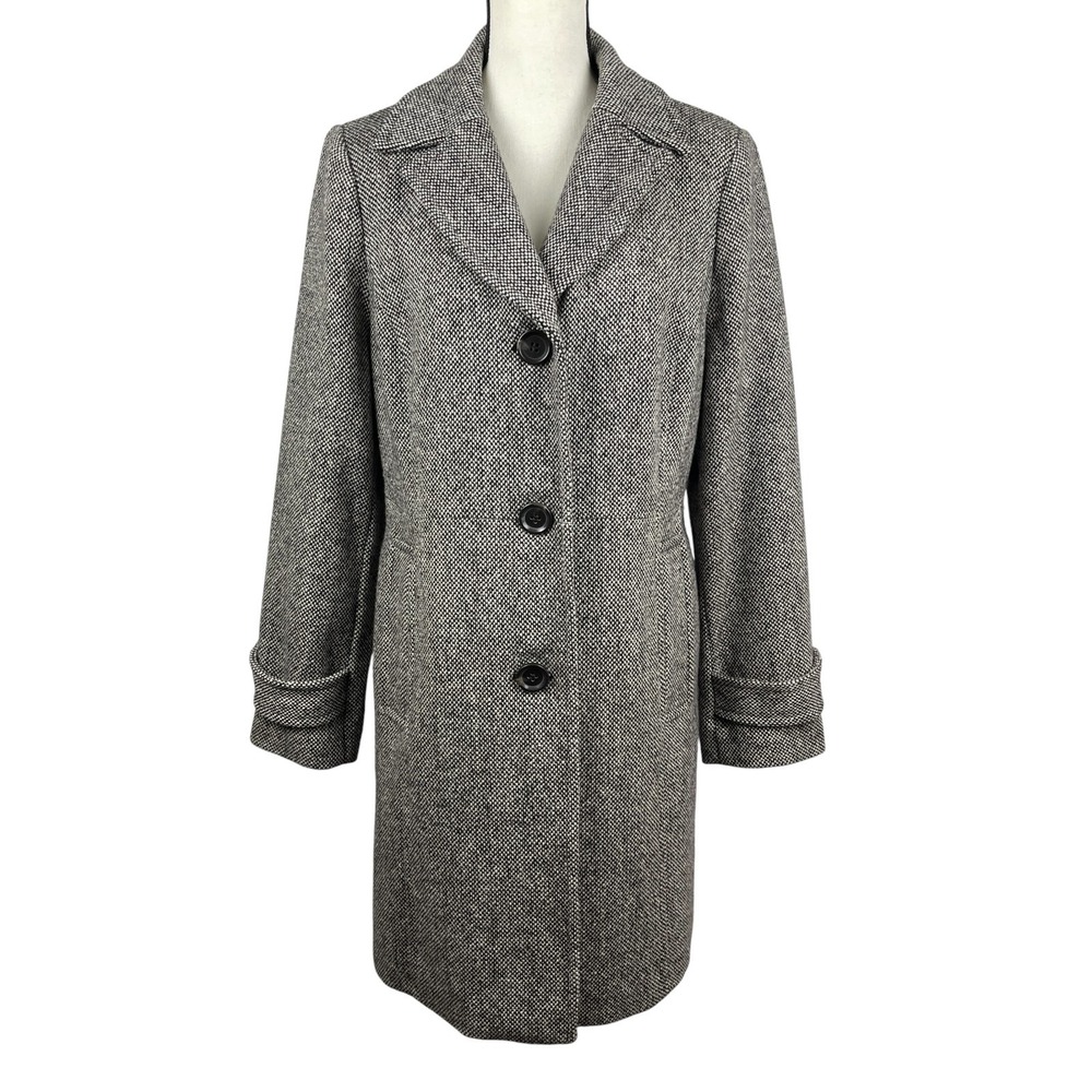 Style & Co Women's Long Trench Coat Jacket Medium Brown Tweed Wool Blend NWT